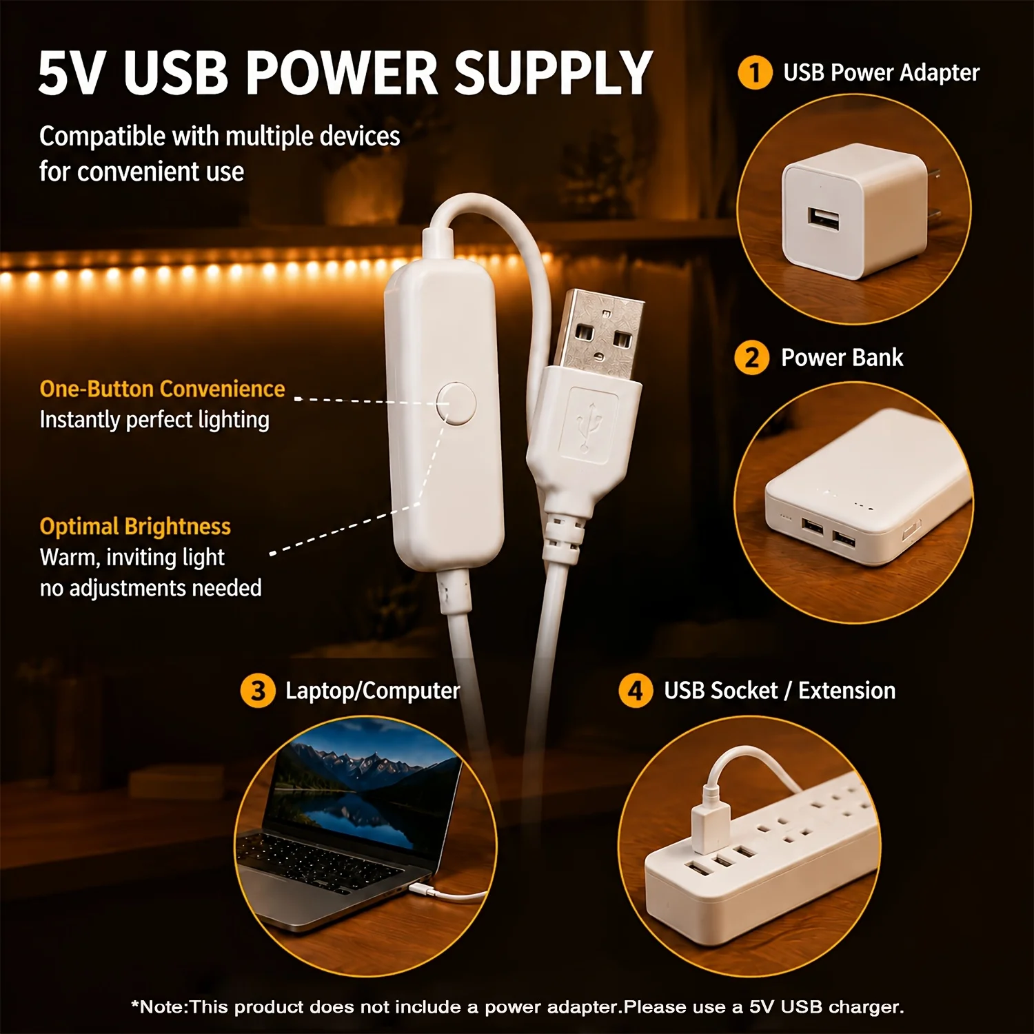LED 스트립 조명, USB 버튼으로 제어, 5V 안전 - Led Strip Lights 리뷰 및 가격